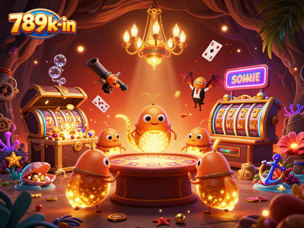 Catch the excitement at 789k-in with a vibrant glowworm casino illustration showcasing thrilling slot games.