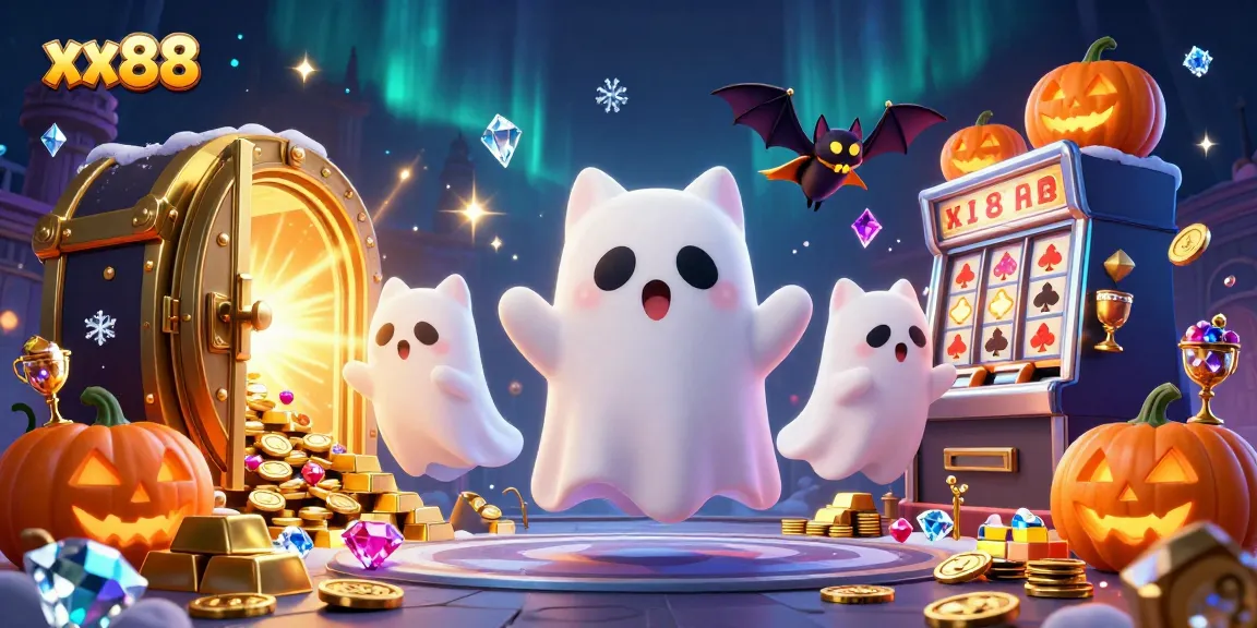 Winning with xx88: A ghost cat and vampire bat explore a vibrant casino realm.